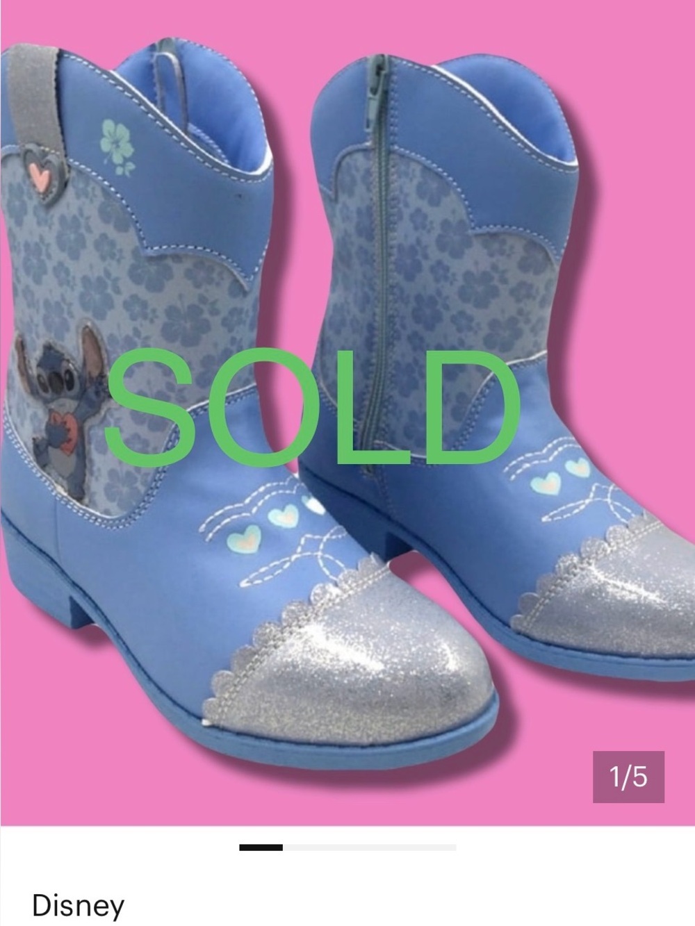 Disney Blue Girls' Stitch Cowboy Boots with Silver Glitter Toes